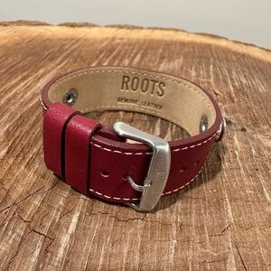 Roots Red Leather Bracelet with Silver Buckle